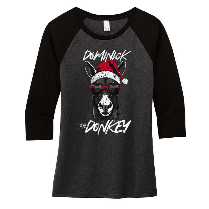 Dominick The Donkey Women's Tri-Blend 3/4-Sleeve Raglan Shirt