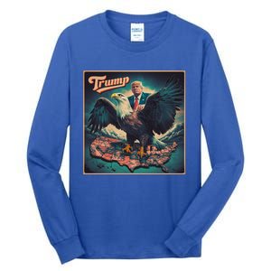 Donald Trump Eagle Usa President 2024 Retro Poster Graphic Gift Tall Long Sleeve T-Shirt