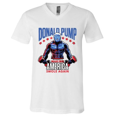 Donald Trump Election 2024 Donald Pump Make America Swole Again V-Neck T-Shirt