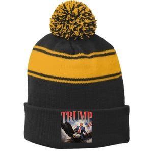 Donald Trump Eagle Usa Maga Stripe Pom Pom Beanie