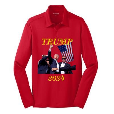 Donald Trump Election Rally 2024 Survived Assassination Shot Silk Touch Performance Long Sleeve Polo