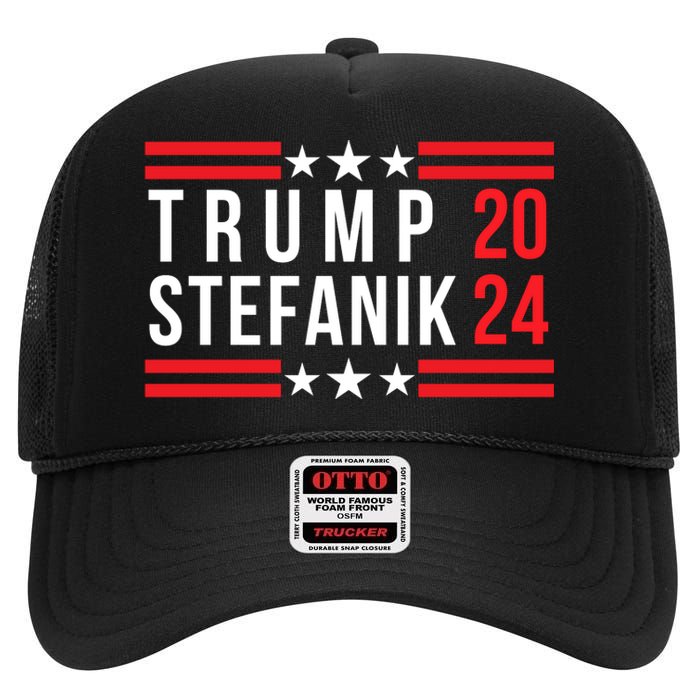 Donald Trump Elise Stefanik Election 2024 Trump Stefanik 2024 High Crown Mesh Back Trucker Hat