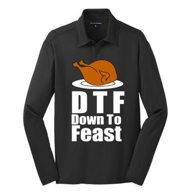 DTF Down To Feast Funny Thanksgiving Silk Touch Performance Long Sleeve Polo