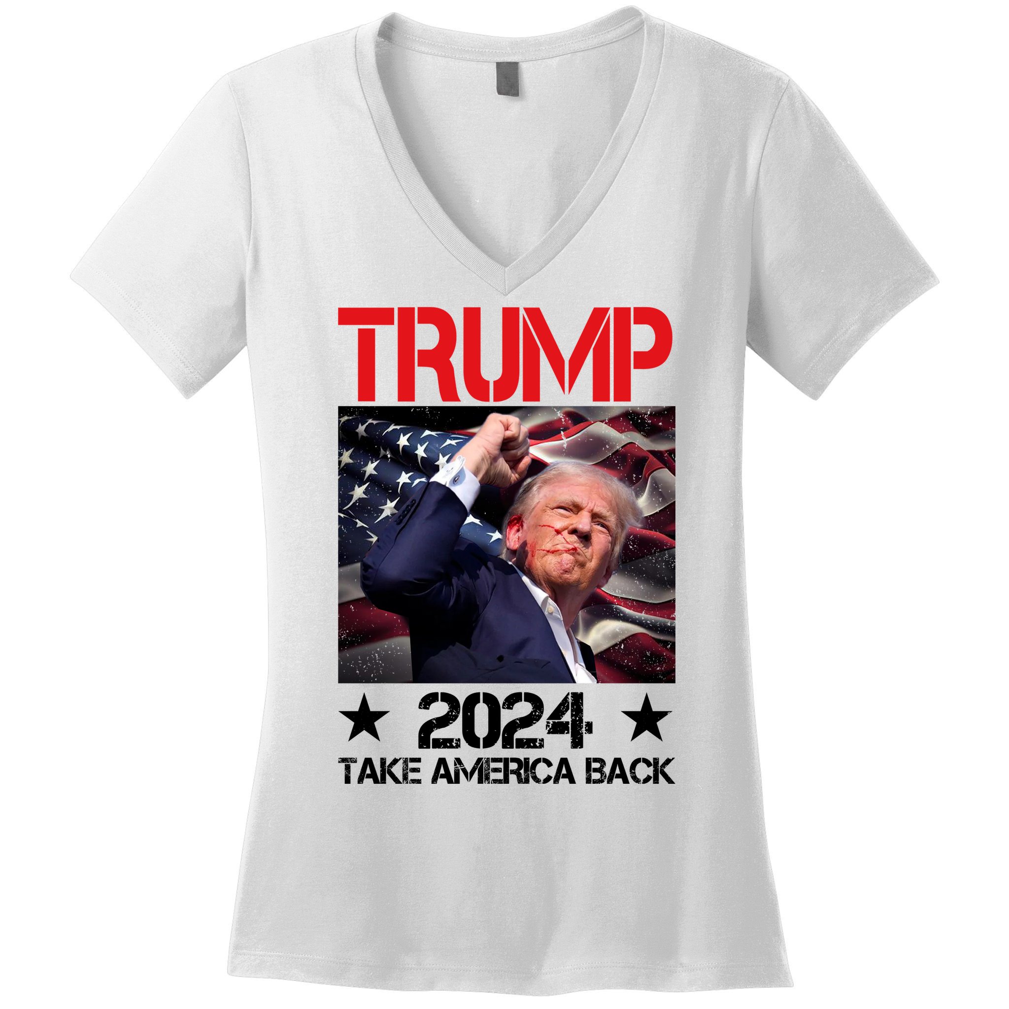 Donald Trump Fist Pump Take America Back 2024 Usa Women's V-Neck T-Shirt