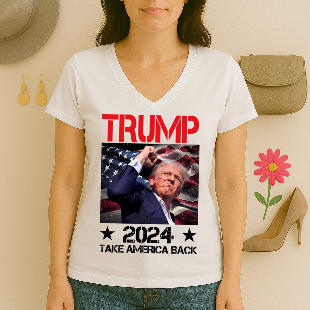 Donald Trump Fist Pump Take America Back 2024 Usa Women's V-Neck T-Shirt