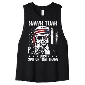 Donal Trump Funny Hawk Tush Spit On That Thang Women's Racerback Cropped Tank