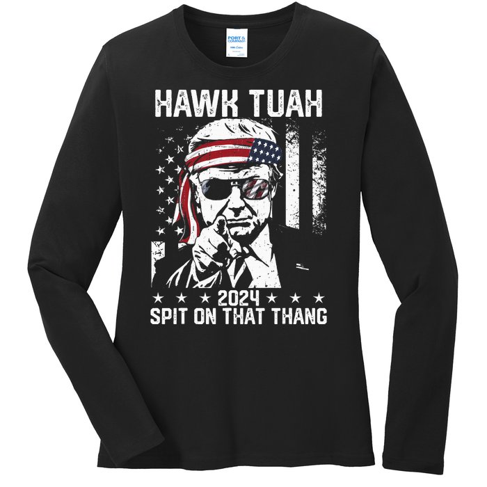 Donal Trump Funny Hawk Tush Spit On That Thang Ladies Long Sleeve Shirt