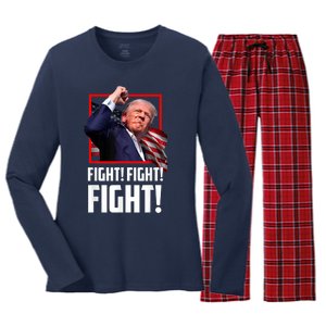 Donald Trump Fight Fighting Fighters Supporters Americans Women's Long Sleeve Flannel Pajama Set 