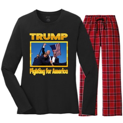 Donald Trump Fighting For America Women's Long Sleeve Flannel Pajama Set 