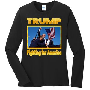 Donald Trump Fighting For America Ladies Long Sleeve Shirt