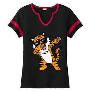 Dabbing Tiger Funny Cool Dancing Big Cat Dab Ladies Halftime Notch Neck Tee