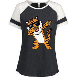 Dabbing Tiger Funny Cool Dancing Big Cat Dab Enza Ladies Jersey Colorblock Tee