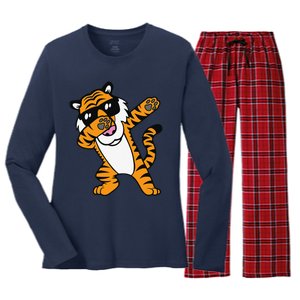 Dabbing Tiger Funny Cool Dancing Big Cat Dab Women's Long Sleeve Flannel Pajama Set 