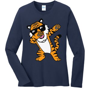 Dabbing Tiger Funny Cool Dancing Big Cat Dab Ladies Long Sleeve Shirt