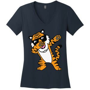 Dabbing Tiger Funny Cool Dancing Big Cat Dab Women's V-Neck T-Shirt