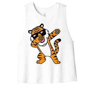 Dabbing Tiger Funny Cool Dancing Big Cat Dab Women's Racerback Cropped Tank