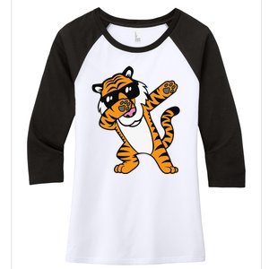 Dabbing Tiger Funny Cool Dancing Big Cat Dab Women's Tri-Blend 3/4-Sleeve Raglan Shirt