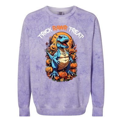 Dinosaur Trex Funny Trick Rawr Treat N Halloween Pumpkin Gift Colorblast Crewneck Sweatshirt