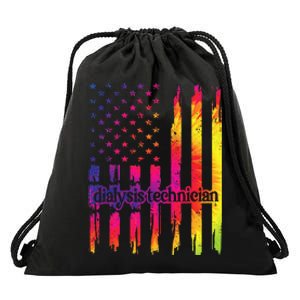 Dialysis Technician Flag USA Tie Dye Dialysis Tech Nurse Drawstring Bag