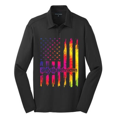 Dialysis Technician Flag USA Tie Dye Dialysis Tech Nurse Silk Touch Performance Long Sleeve Polo