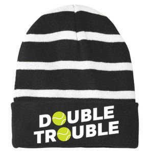 Double Trouble Funny Tennis With Tennis Balls Striped Beanie with Solid Band