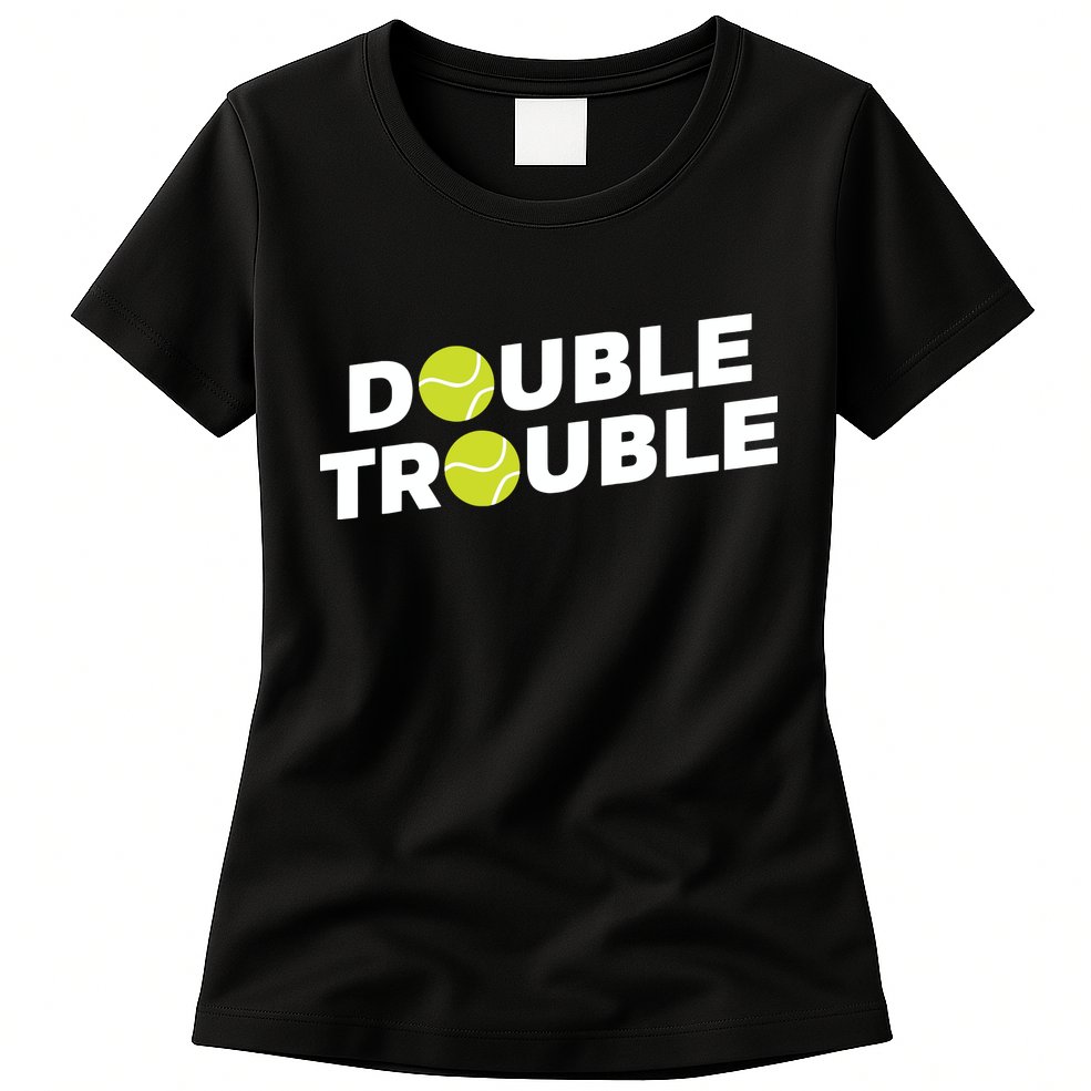 Double Trouble Funny Tennis With Tennis Balls Womens T-Shirt