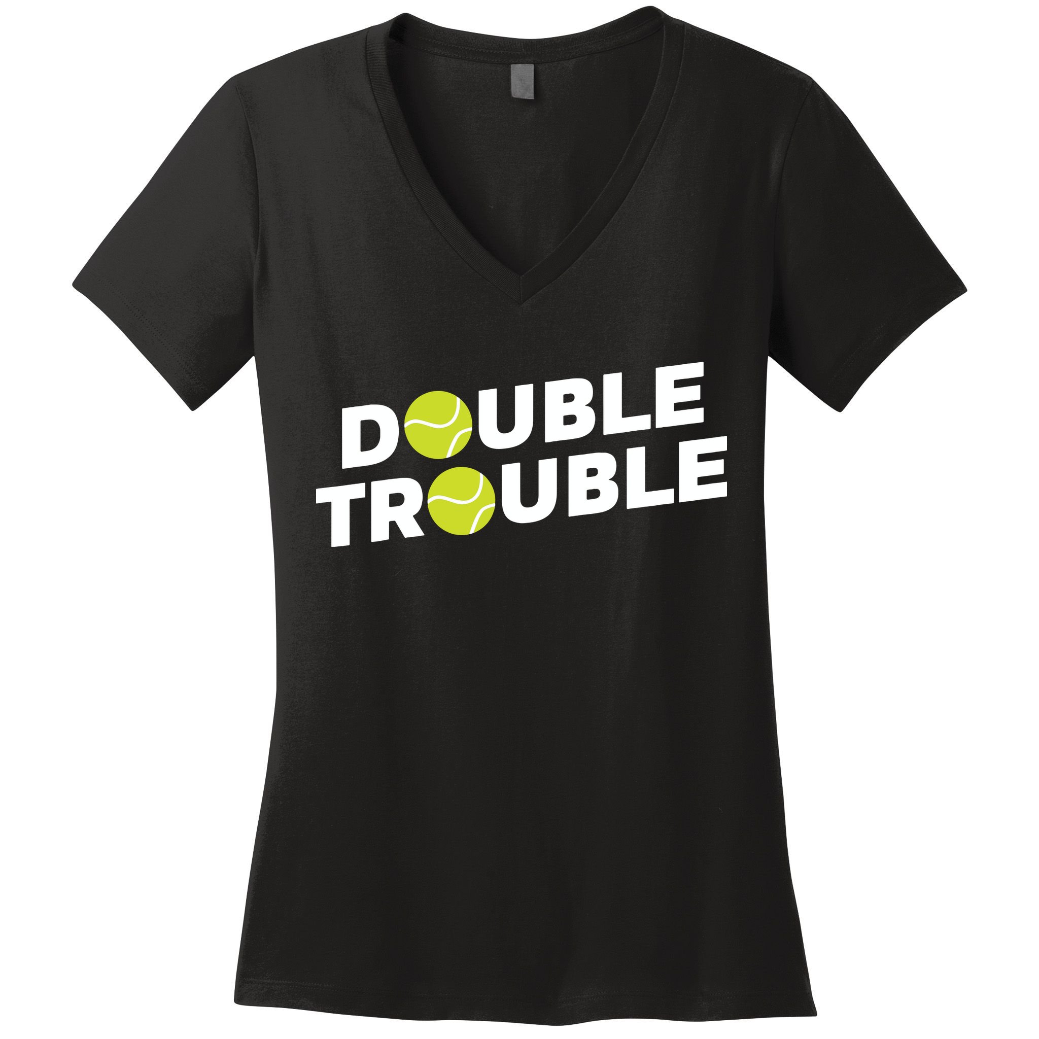 Double Trouble Funny Tennis With Tennis Balls Women's V-Neck T-Shirt