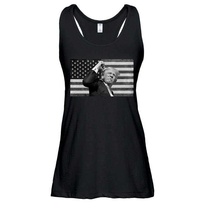 Donald Trump Fight Freedom Usa Flag Ladies Essential Flowy Tank