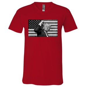 Donald Trump Fight Freedom Usa Flag V-Neck T-Shirt