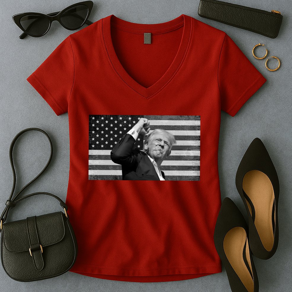 Donald Trump Fight Freedom Usa Flag Women's V-Neck T-Shirt