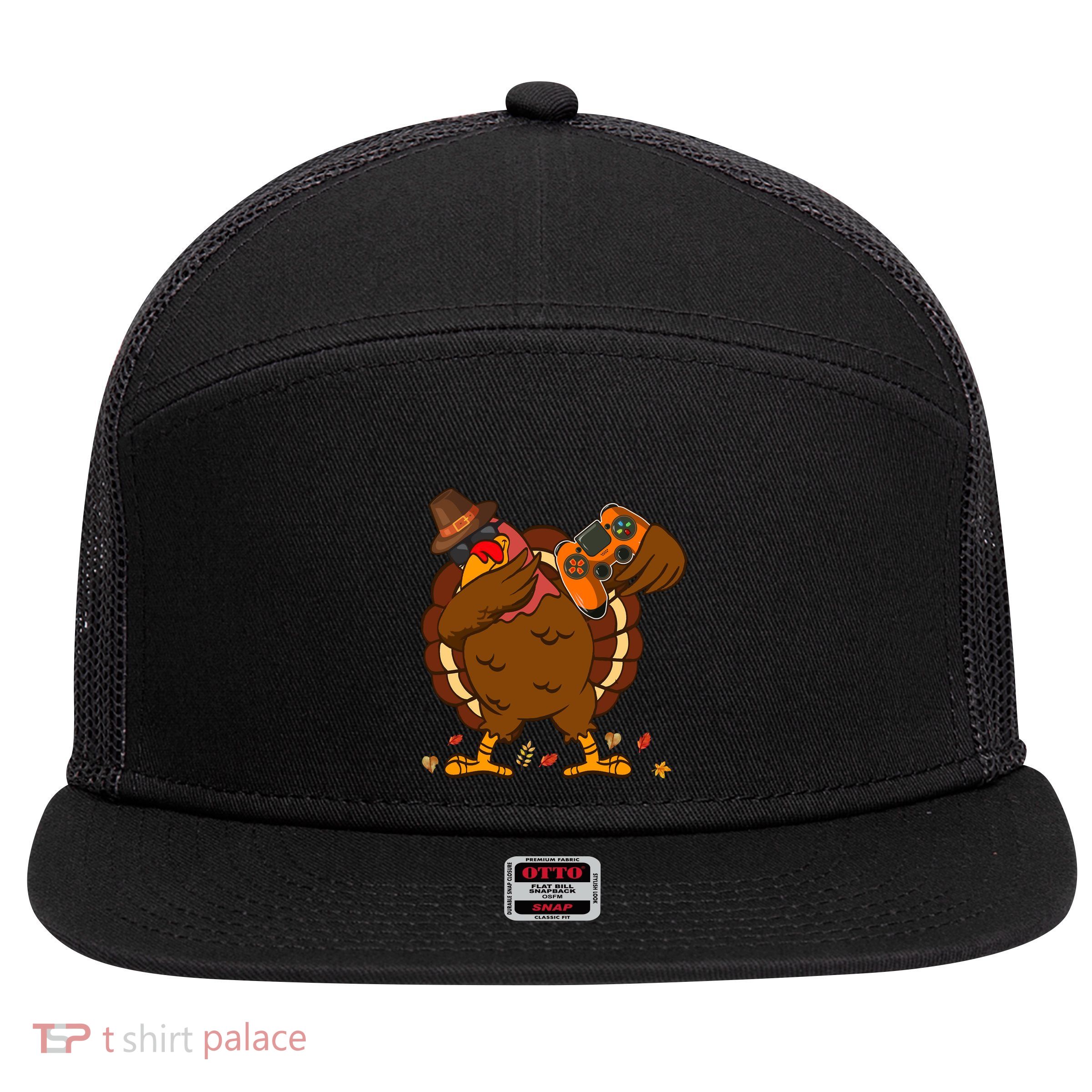 Dabbing Turkey Funny Thanksgiving Playing Video Game 7 Panel Mesh Trucker Snapback Hat