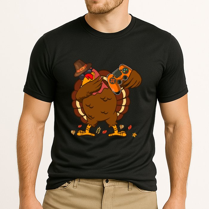 Dabbing Turkey Funny Thanksgiving Playing Video Game Performance Shirt