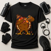 Dabbing Turkey Funny Thanksgiving Playing Video Game Performance Shirt