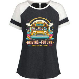 Driving The Future One Stop At A Time School Bus Driver Gift Enza Ladies Jersey Colorblock Tee