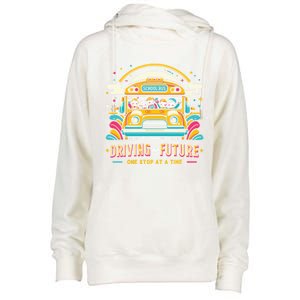 Driving The Future One Stop At A Time School Bus Driver Gift Womens Funnel Neck Pullover Hood