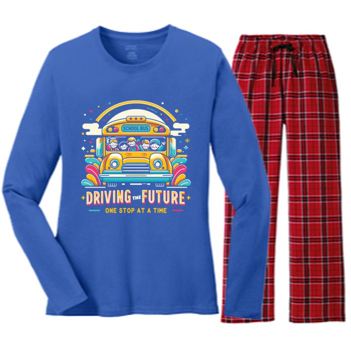 Driving The Future One Stop At A Time School Bus Driver Gift Women's Long Sleeve Flannel Pajama Set 