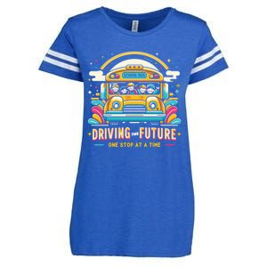 Driving The Future One Stop At A Time School Bus Driver Gift Enza Ladies Jersey Football T-Shirt