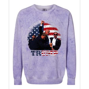 Donald Trump Fight Fist Shot 2024 God Bless President Trump Colorblast Crewneck Sweatshirt