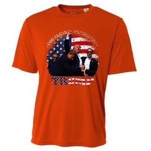 Donald Trump Fight Fist Shot 2024 God Bless President Trump Cooling Performance Crew T-Shirt