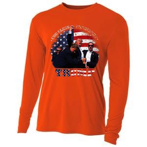 Donald Trump Fight Fist Shot 2024 God Bless President Trump Cooling Performance Long Sleeve Crew