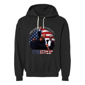 Donald Trump Fight Fist Shot 2024 God Bless President Trump Garment-Dyed Fleece Hoodie