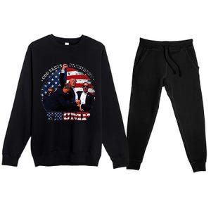 Donald Trump Fight Fist Shot 2024 God Bless President Trump Premium Crewneck Sweatsuit Set