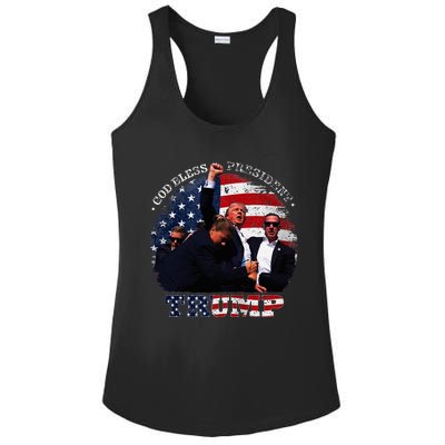 Donald Trump Fight Fist Shot 2024 God Bless President Trump Ladies PosiCharge Competitor Racerback Tank