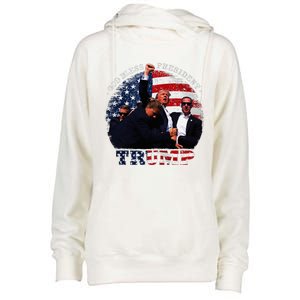 Donald Trump Fight Fist Shot 2024 God Bless President Trump Womens Funnel Neck Pullover Hood