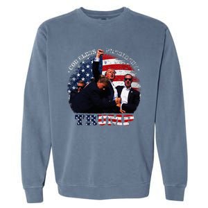 Donald Trump Fight Fist Shot 2024 God Bless President Trump Garment-Dyed Sweatshirt