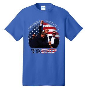 Donald Trump Fight Fist Shot 2024 God Bless President Trump Tall T-Shirt