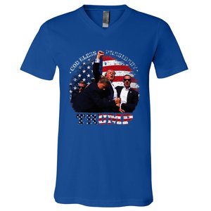 Donald Trump Fight Fist Shot 2024 God Bless President Trump V-Neck T-Shirt