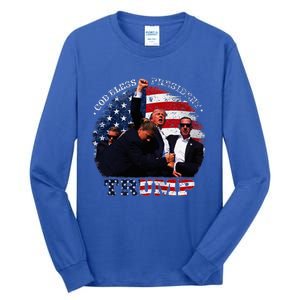 Donald Trump Fight Fist Shot 2024 God Bless President Trump Tall Long Sleeve T-Shirt