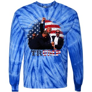 Donald Trump Fight Fist Shot 2024 God Bless President Trump Tie-Dye Long Sleeve Shirt