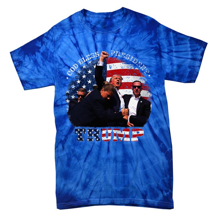 Donald Trump Fight Fist Shot 2024 God Bless President Trump Tie-Dye T-Shirt